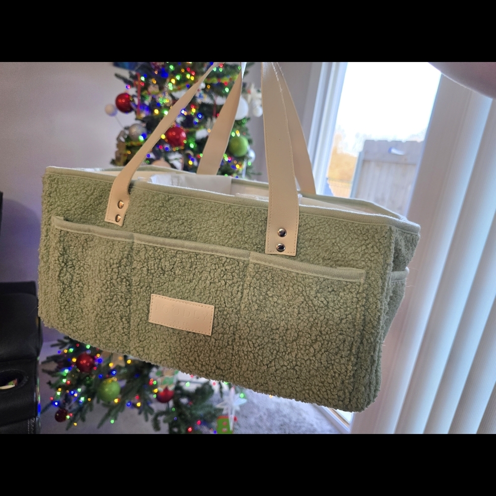 Green Shearling Diaper Caddy
